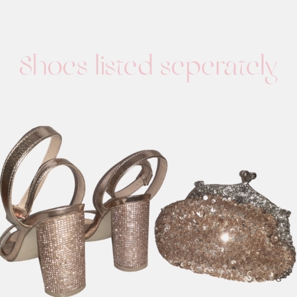 Champagne Rose Gold Fully Sequined Mesh Antique Style Casual Clutch purse - Picture 3 of 3